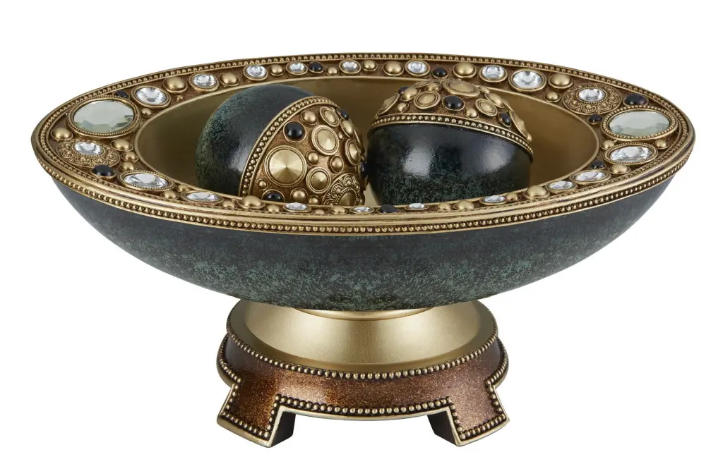8.25 Inch Sedona Marbleized Footed Decorative Bowl Green Gold Accents california home