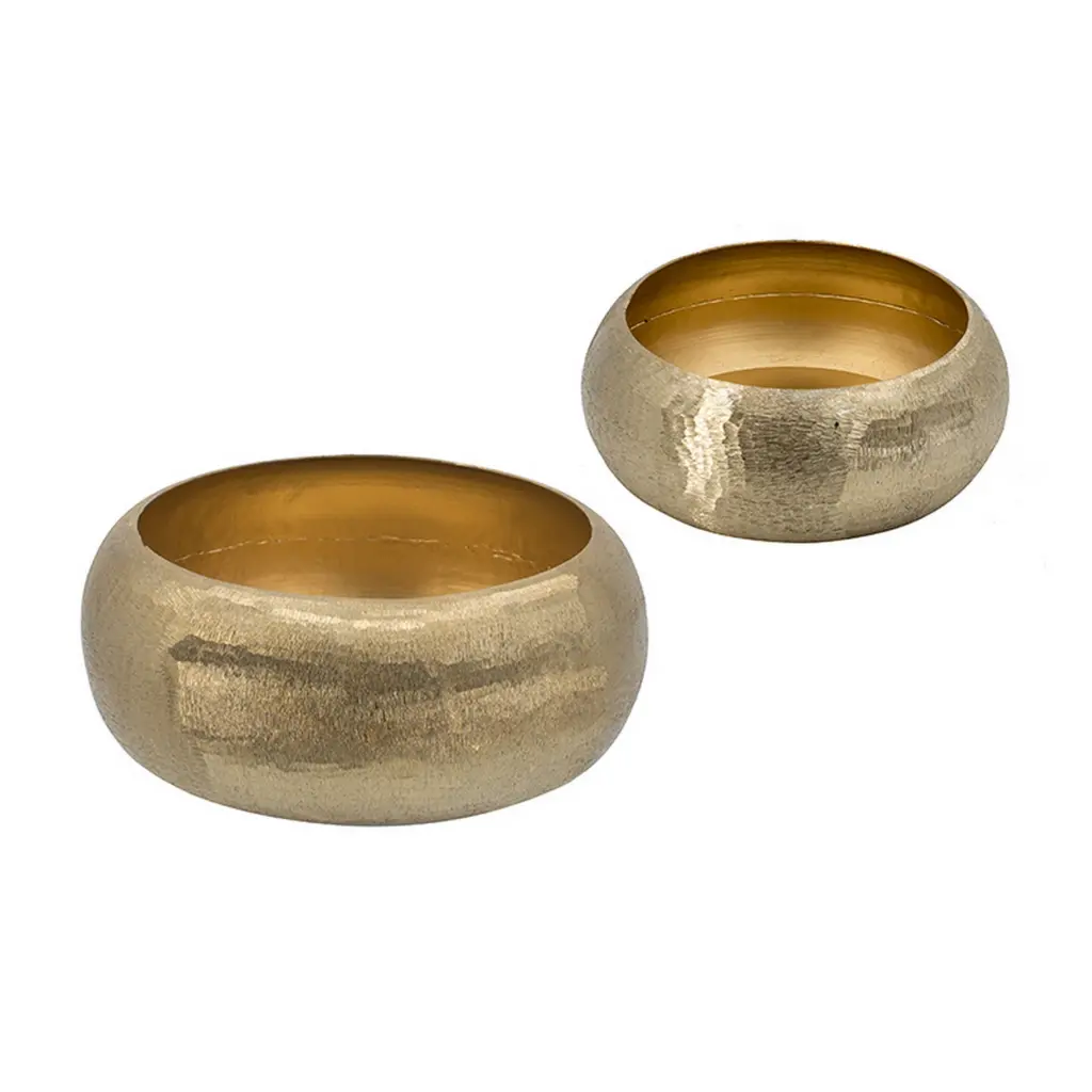 2 Piece Rounded Decorative Bowls Gold Metal Hammered Texture Wide Interior Home Decor royal hampton