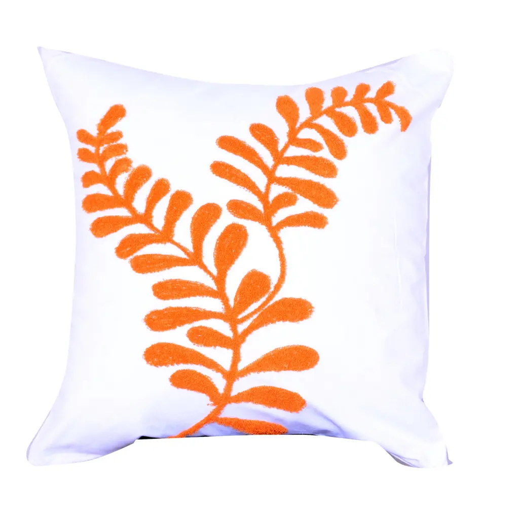 18 X 18 Inch Cotton Pillow Sprig Pattern Embroidery Orange royal hampton