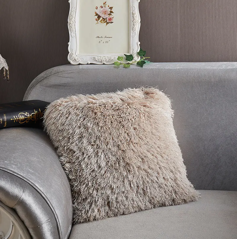 18x18 Inch Beige Polyester Decorative Shaggy Pillow Sofa or Bed furnings