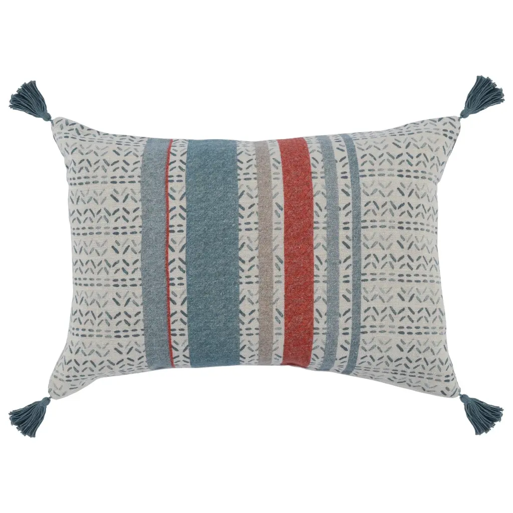 14x20 Modern Throw Pillow Digital Print Stripes and Tassels Blue royal hampton