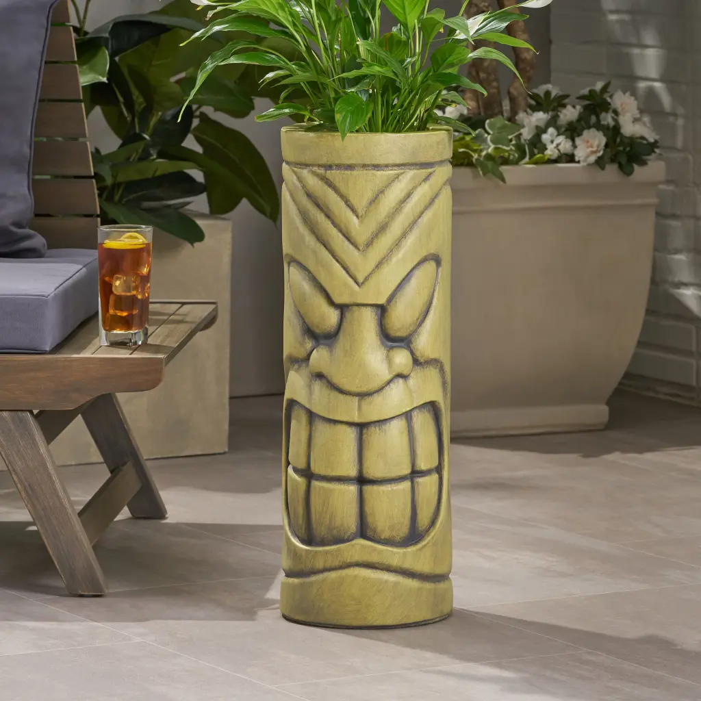 Stone Statue Urn Planter Decorative Face Plant Pot Antique Green Finish nh-bc furniturings