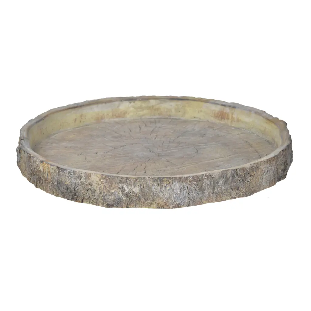 Round Influence Cemented Log Plate Distressed Specifications Gray Cement Decorative Tray royal hampton