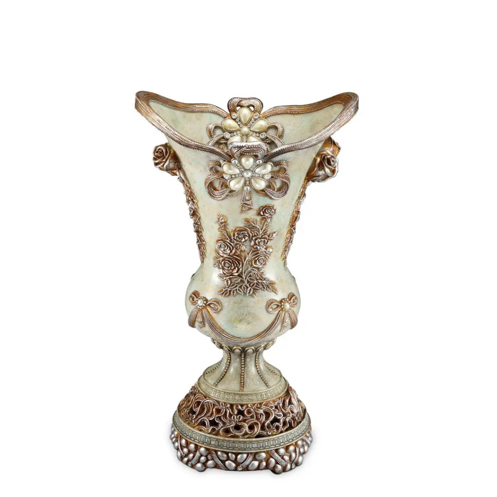 15.75 Inch Tall Polyresin Decorative Vase Vintage Rose Design Light Pink california home