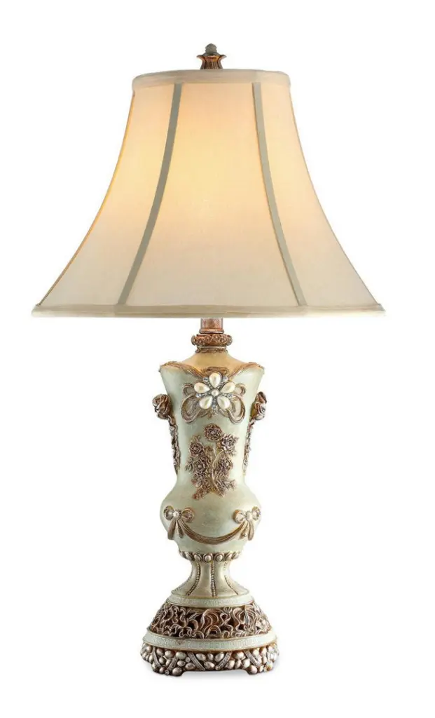 28.5 Inch Tall Polyresin Table Lamp Silver Finish And Bronze Vintage Rose Decor california home
