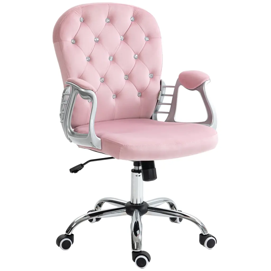 Vinsetto Velvet Home Office Chair Button Tufted Desk Chair Padded Seat aosom business