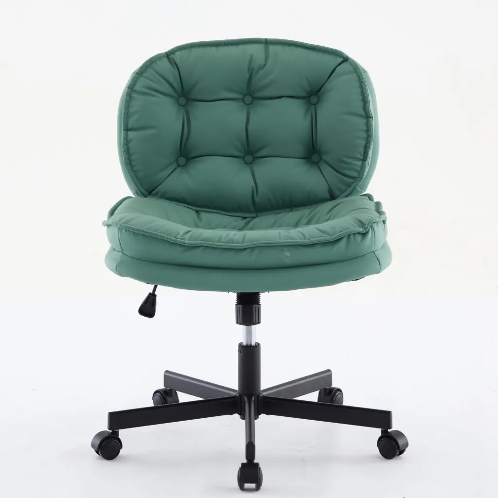 Armless Office Desk Chair Wheels PU Leather Cross Legged Wide Seat lucky smart furniture