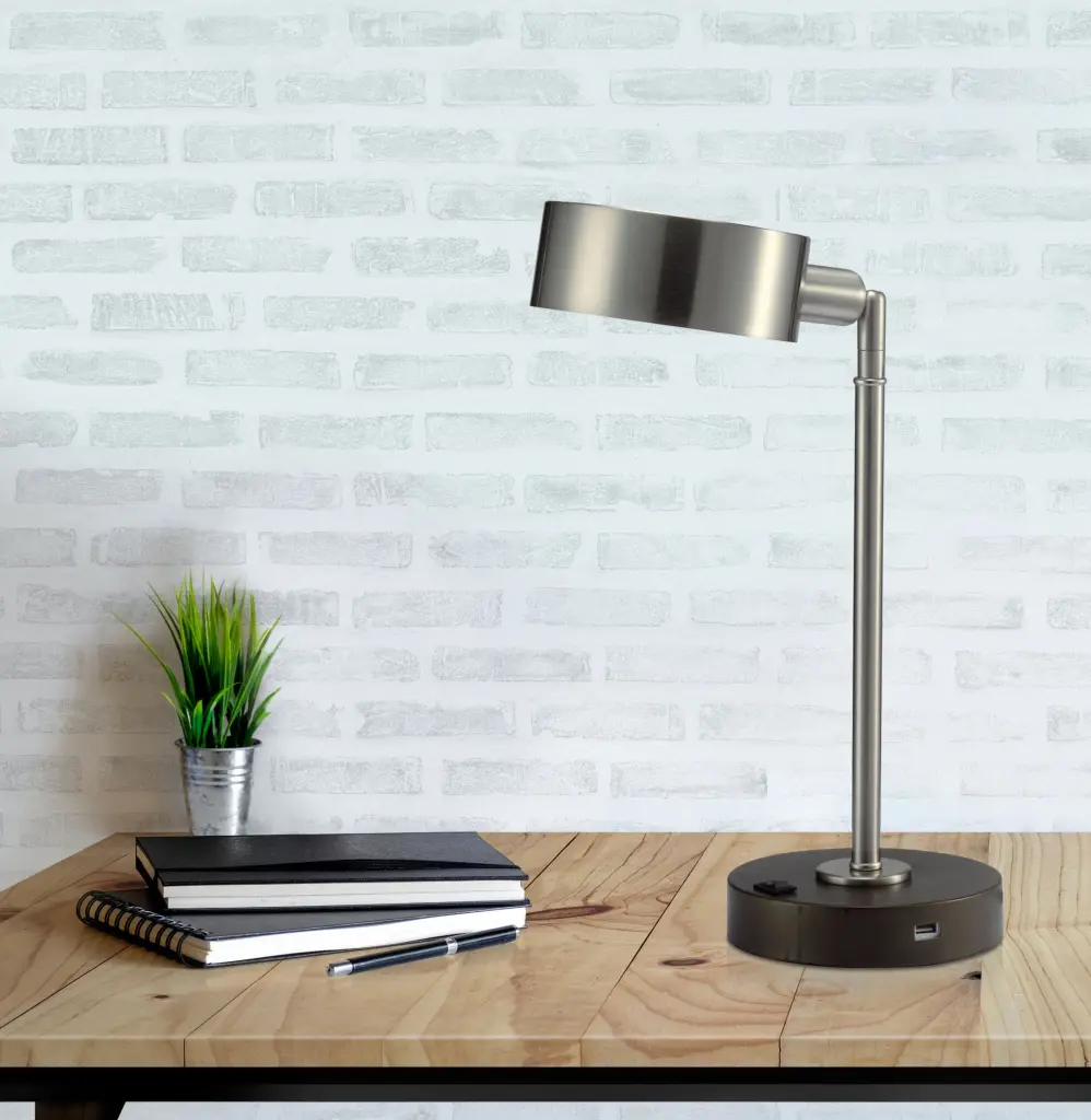 15 Inch LED Desk Lamp USB Port Brushed Nickel Metal Adjustable Light sh lighting