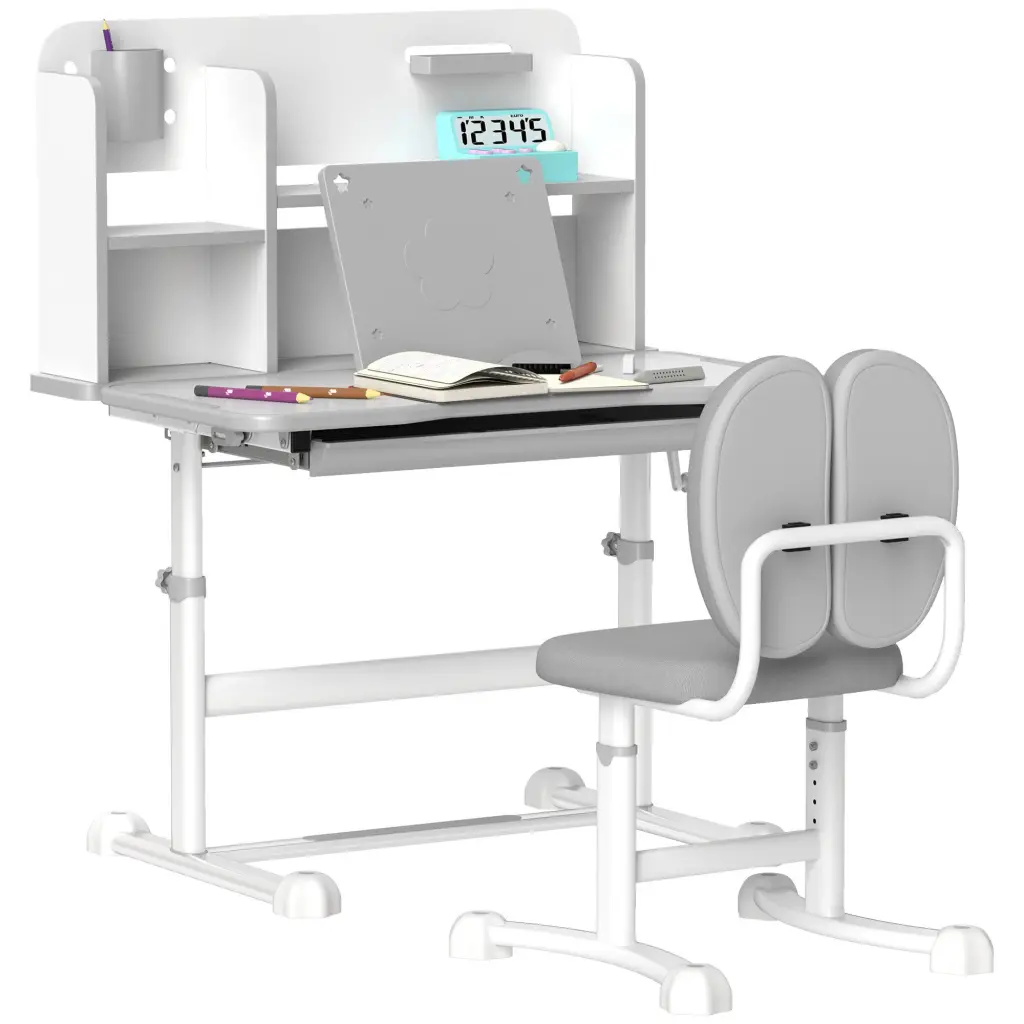 Qaba Kids Desk And Chair Set Height Adjustable Kids School Study Desk Storage aosom business