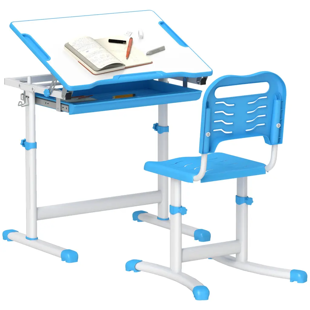 Qaba Kids Desk And Chairs Set Height Adjustable Children School Study Table aosom business