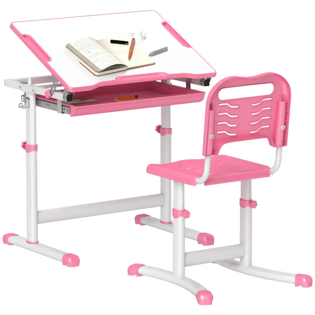 Qaba Kids Desk And Chairs Set Height Adjustable Children School Study Table aosom business