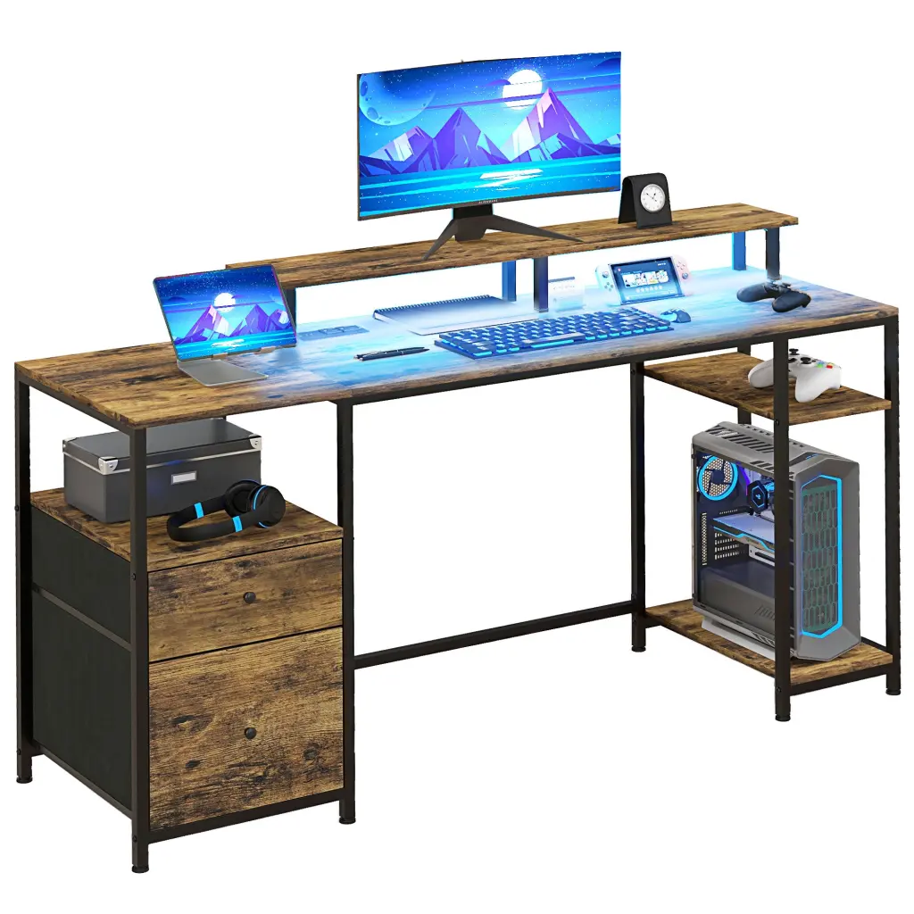 Homcom 61 Inch Computer Desk LED Lights Power Outlets and USB Ports aosom business