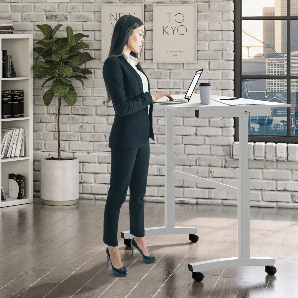 Height Adjustable Desk Laminate Top Hand Crank and Casters atlantic inc.