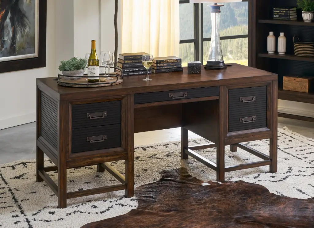 Branson Executive Desk Two Tone Finish Brown No Assembly Required bridgevine home