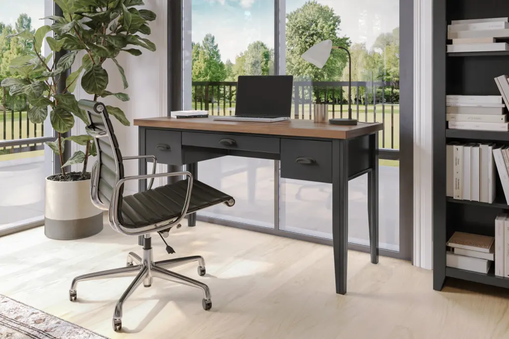 Essex 53 Inch Writing Desk No Assembly Required Black And Whiskey Finish bridgevine home
