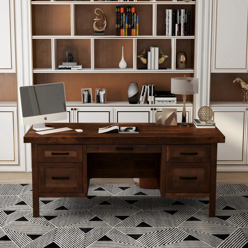 Sausalito 71 Inch Executive Desk Whiskey Finish No Assembly bridgevine home