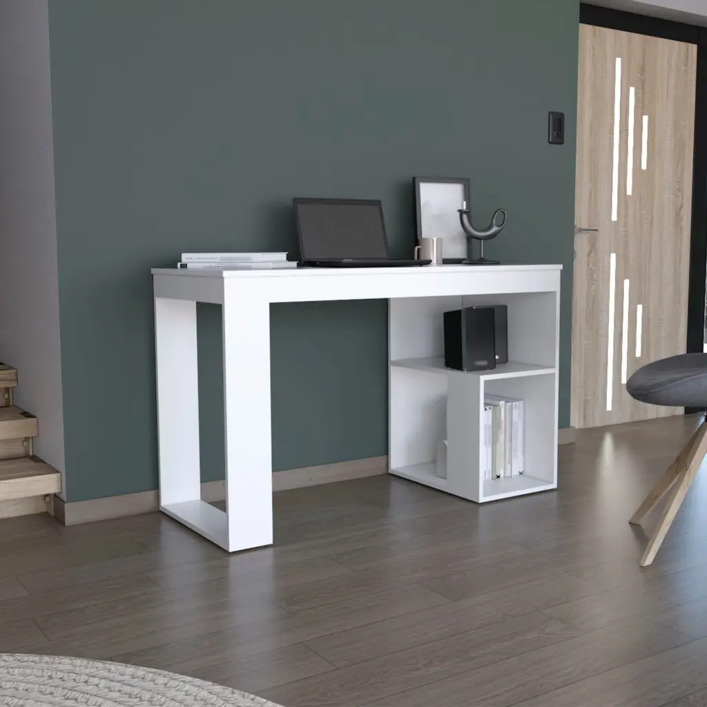 Firenze Writing Desk Two Shelves White Particle Board Pine Study Table depot e-shop