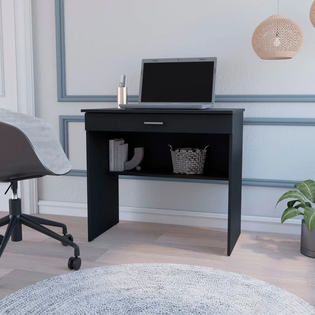 Kaylor Black Modern Storage Desk Drawer and Shelf fm furniture