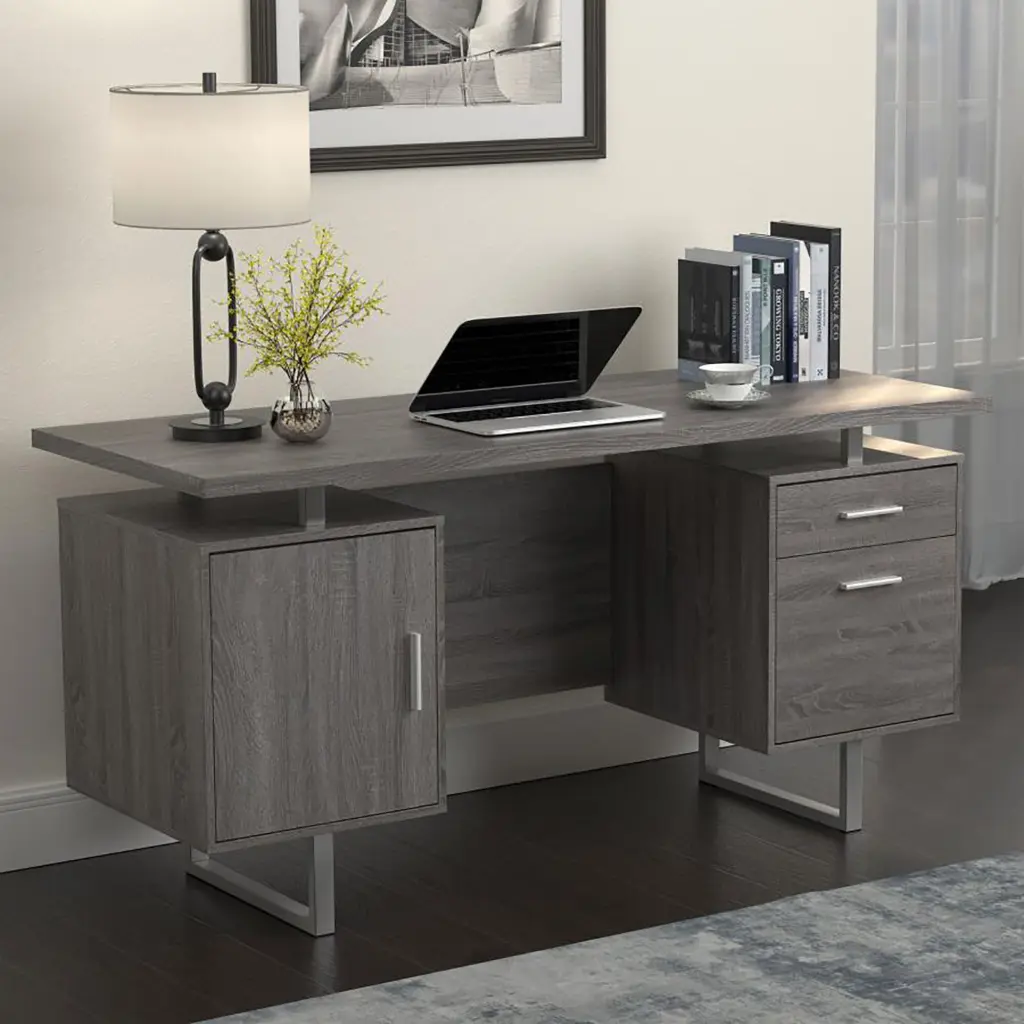 Weathered Grey 2 Drawer Floating Top Office Desk Grey Computer Desk furniture max