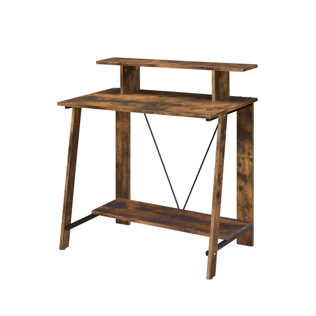 Weathered Oak and Black Writing Desk Upper Shelf Brown Study Table furniture max