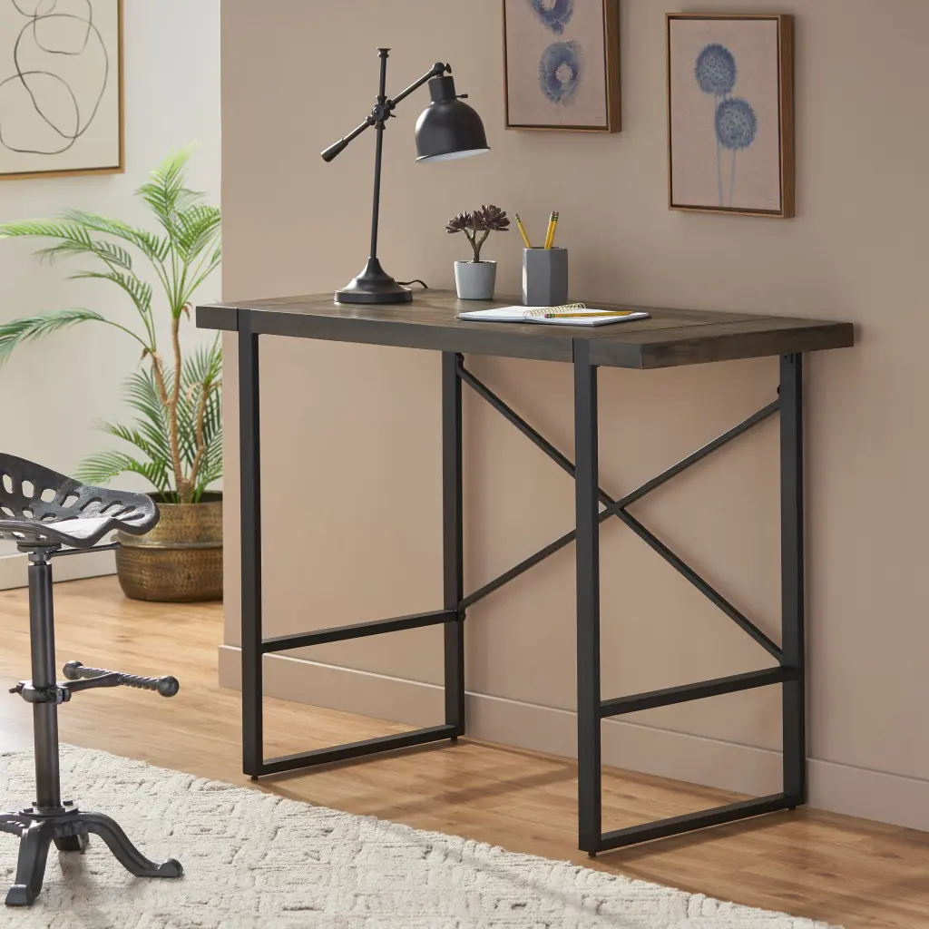 Counter Height Desk Wood And Metal Modern Home Office Workstation nh-cloudhouse