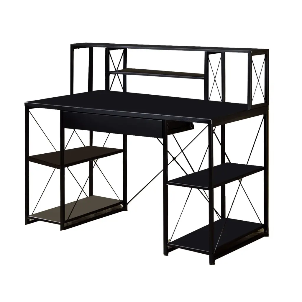 Industrial Style Desk 4 Open Shelves and Bookcase Hutch - Black Office Desk royal hampton
