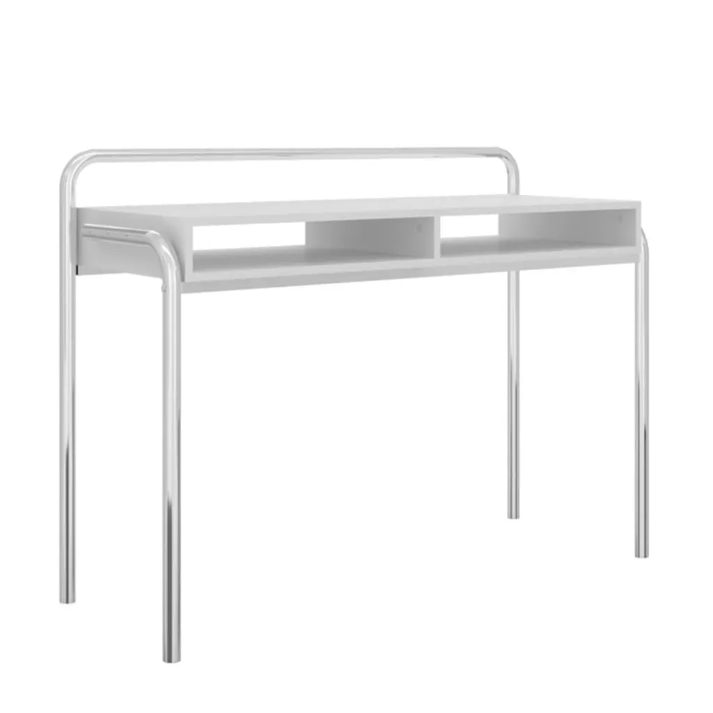 Office Desk 2 Compartments And Tubular Metal Frame White Chrome royal hampton