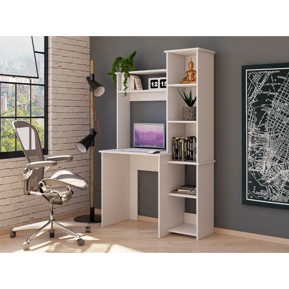 Aramis Desk Five Shelves Two High-quality Shelves White White Particle Board rta mubles colombia