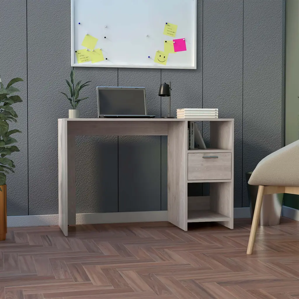 Naxos Computer Desk Drawer And Open Storage Shelves Light Gray rta mubles colombia