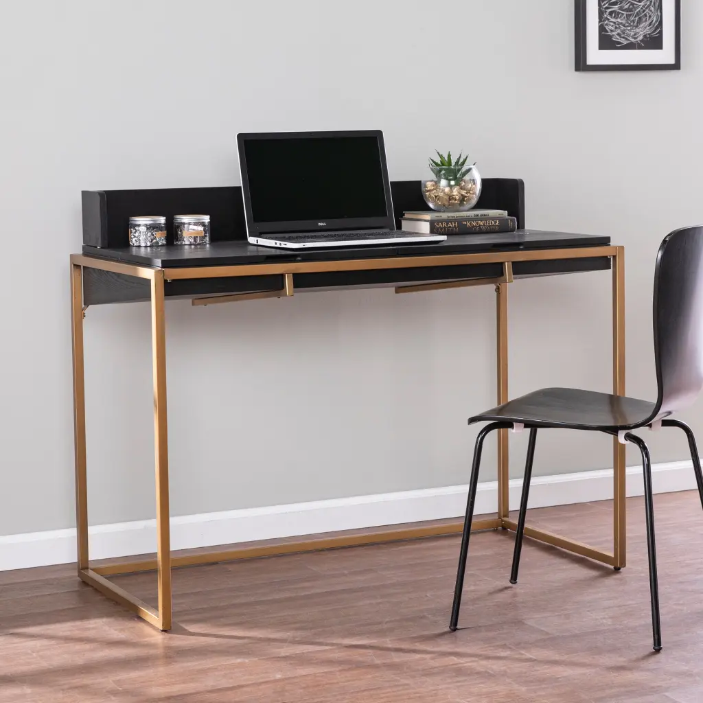 Caldlin Flip Top Desk Storage Black MDF Compact Home Office Desk sei
