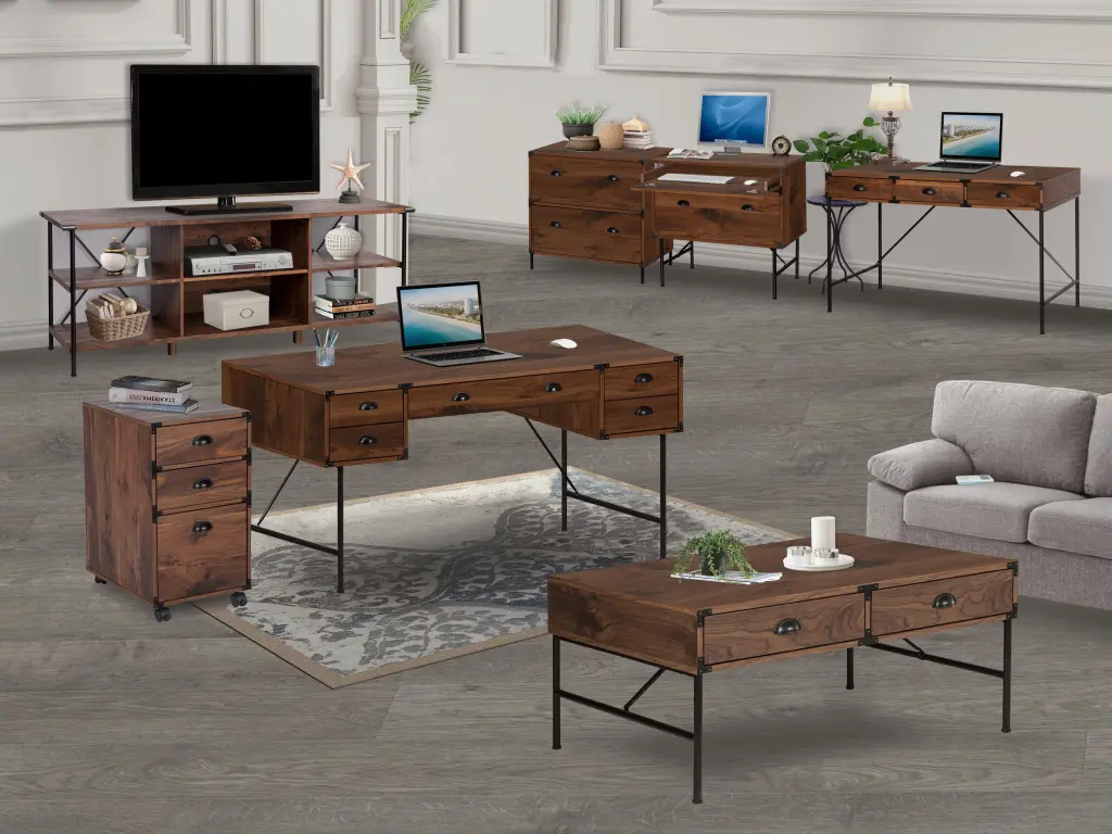 47 Writing Desk 3 Drawers Sturdy Walnut Office Desk Metal Frame singularity