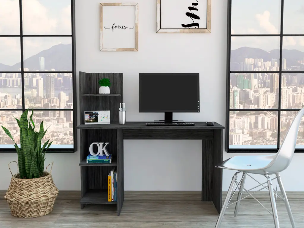 Desk Wichita Four Shelves Light Gray Finish Gray Particle Board Study Table treevol furniture
