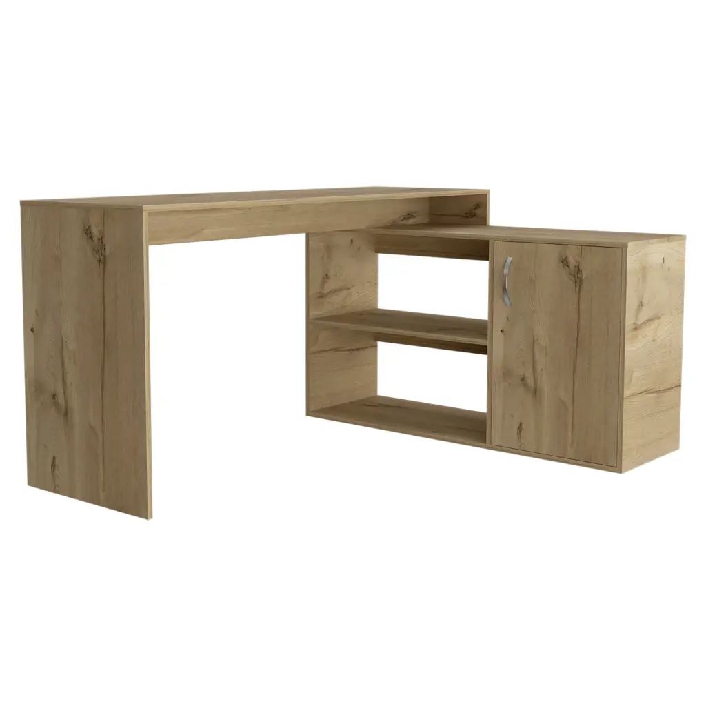 L Influenced Desk Light Oak Particle Board Office Desk treevol furniture