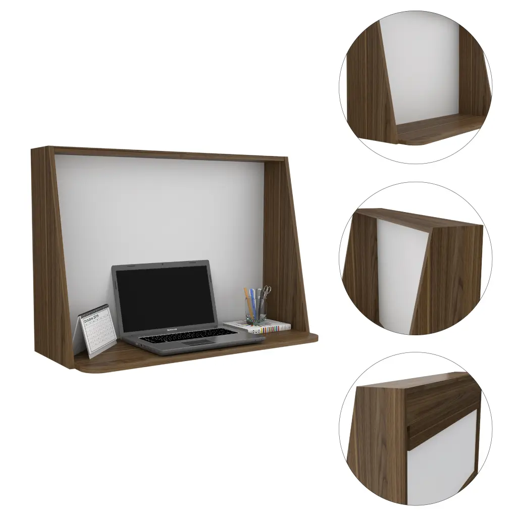 Wall Desk Single Shelf Mahogany White Finish and Light Oak Floating Design treevol furniture