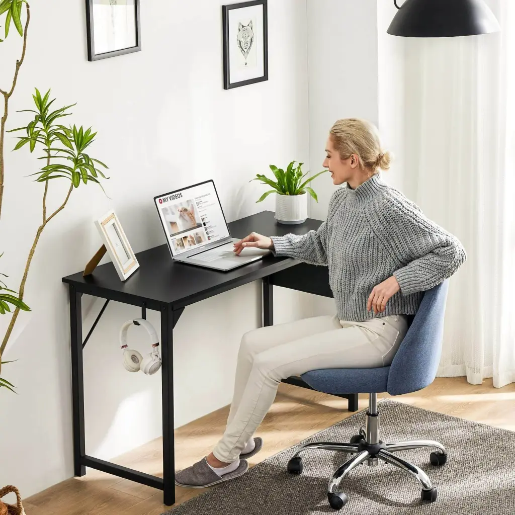 Modern 55 Inch Wooden Office Desk Storage Black Finish w2201