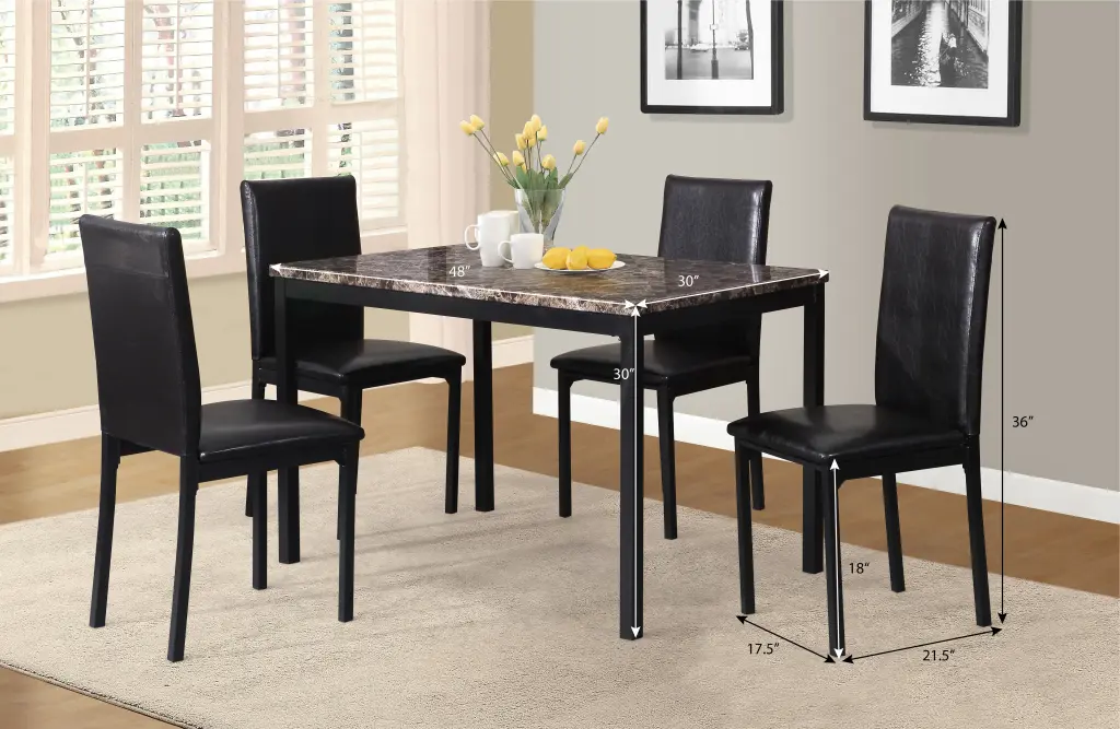 Citico 5 Piece Black Metal Dinette Set Faux Marble Top hz