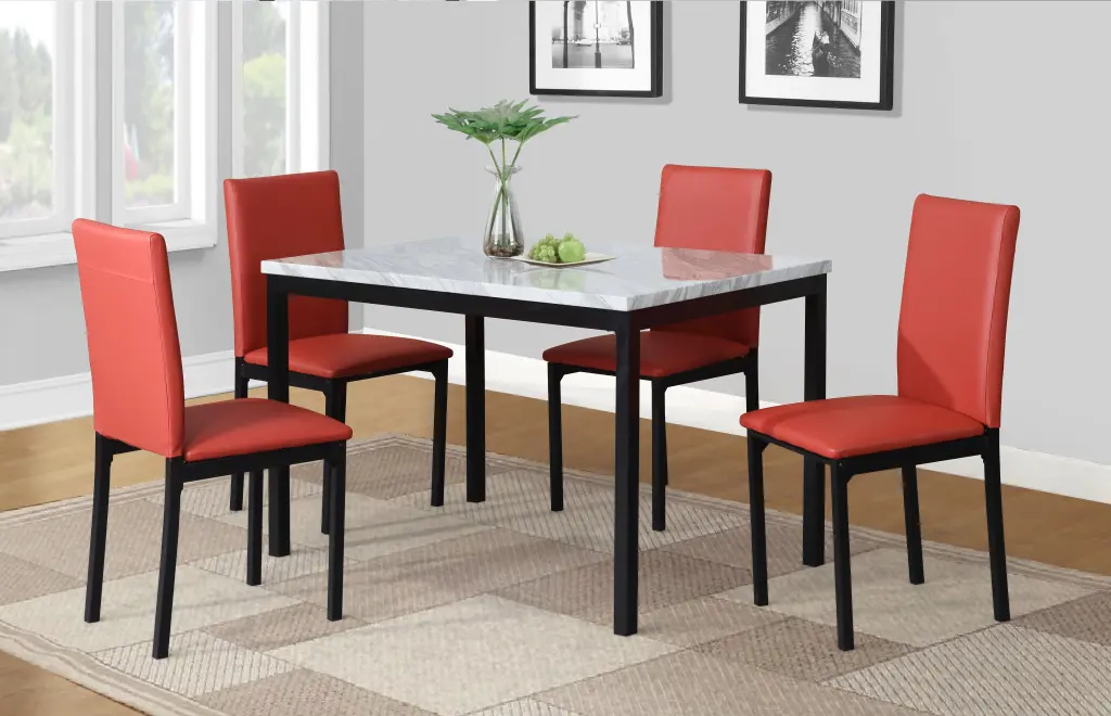 Citico 5 Piece Metal Dinette Set Laminated Off White Faux Marble Table hz
