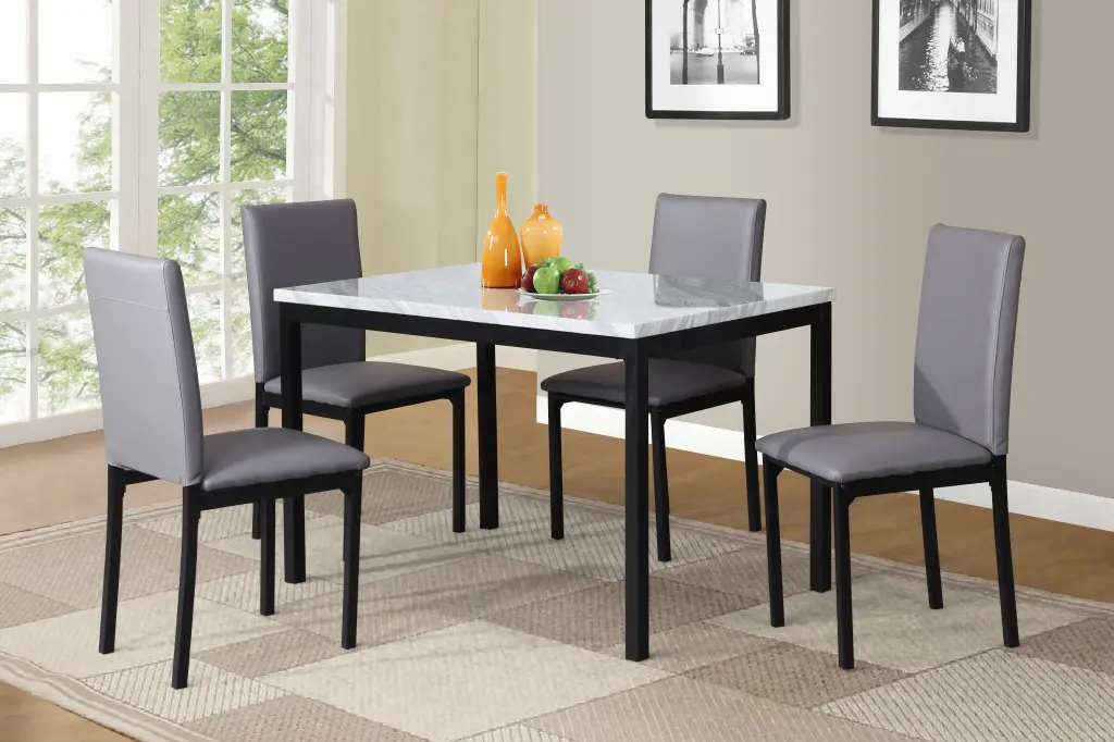 Citico 5 Piece Metal Dinette Set Laminated Off White Faux Marble hz