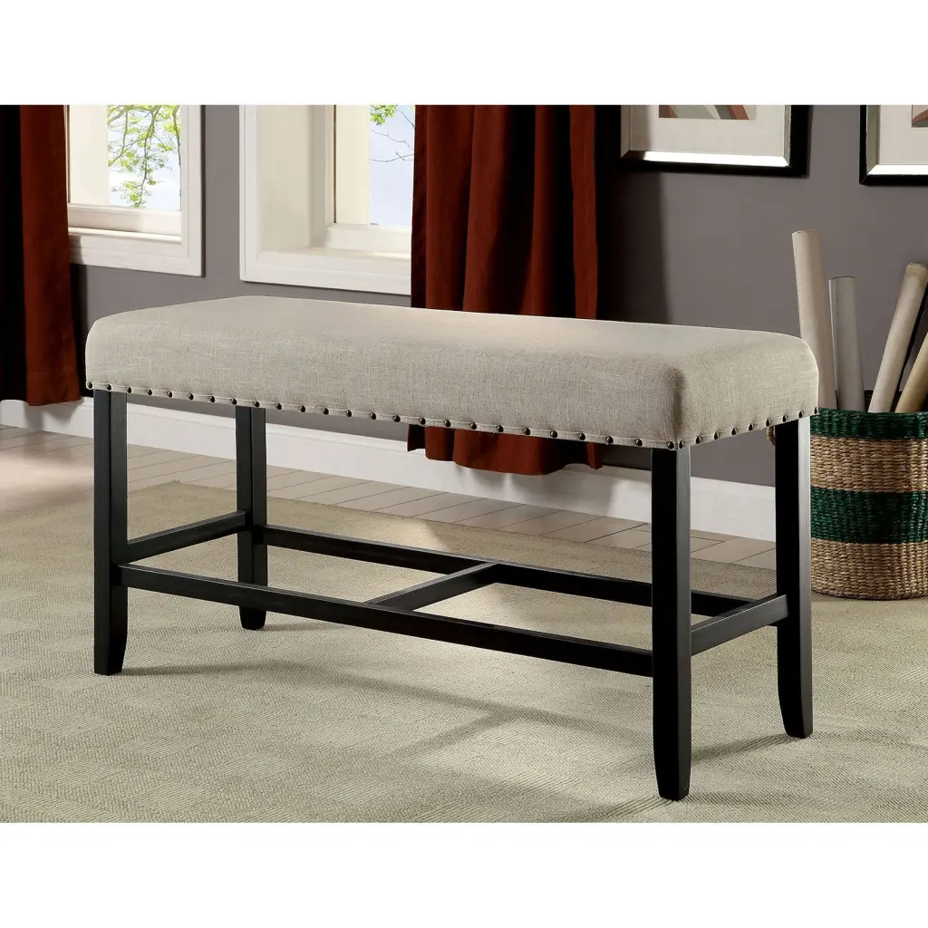 Rustic Charm Beige Linen Like Fabric Counter Height Bench Dining kanepe