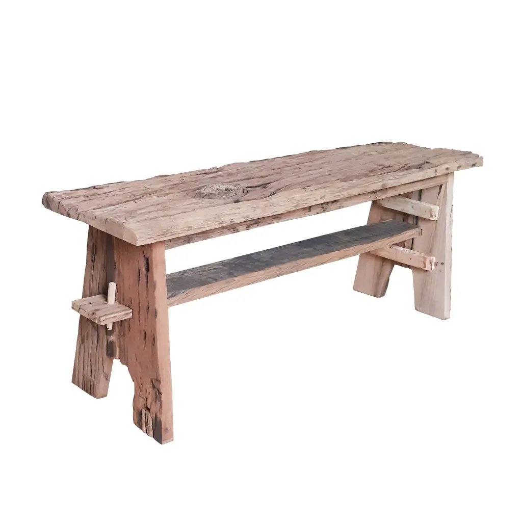 Ally 47 Inch Accent Dining Bench Farmhouse Wood Sawhorse Base Brown royal hampton