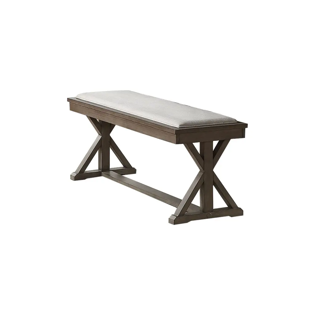 White Fabric Upholstery Dining Bench Grey Solid Grey Dining Room Acacia Wood Legs simple relax