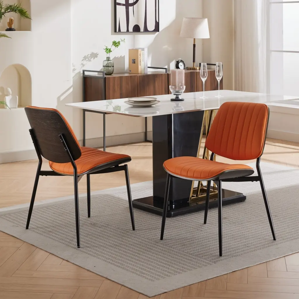 Dining Chairs Set 2 Mid Century Modern Retro Faux Leather Chairs a-a furniture