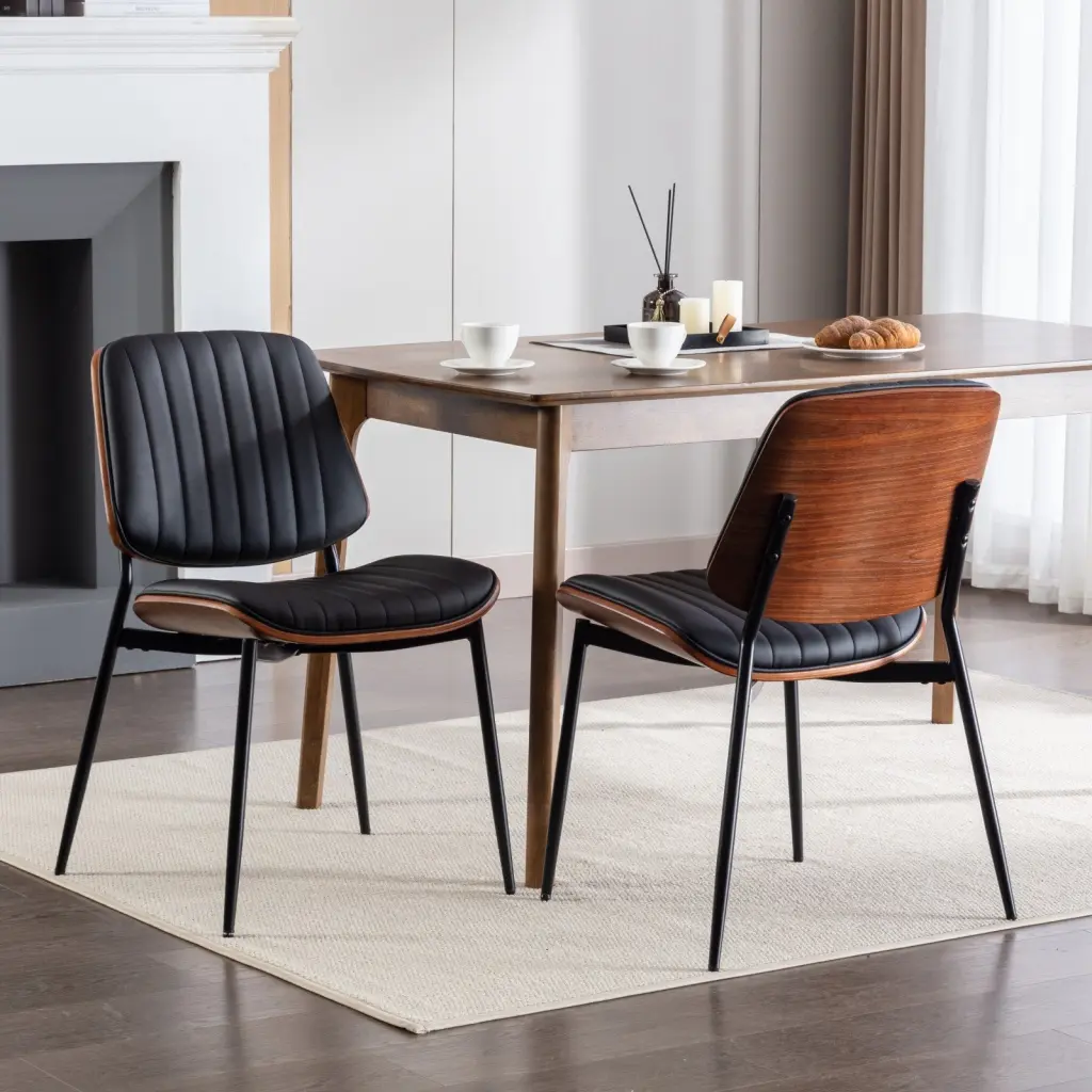 Dining Chairs Set 2 Mid Century Modern Retro Faux Leather Chairs a-a furniture