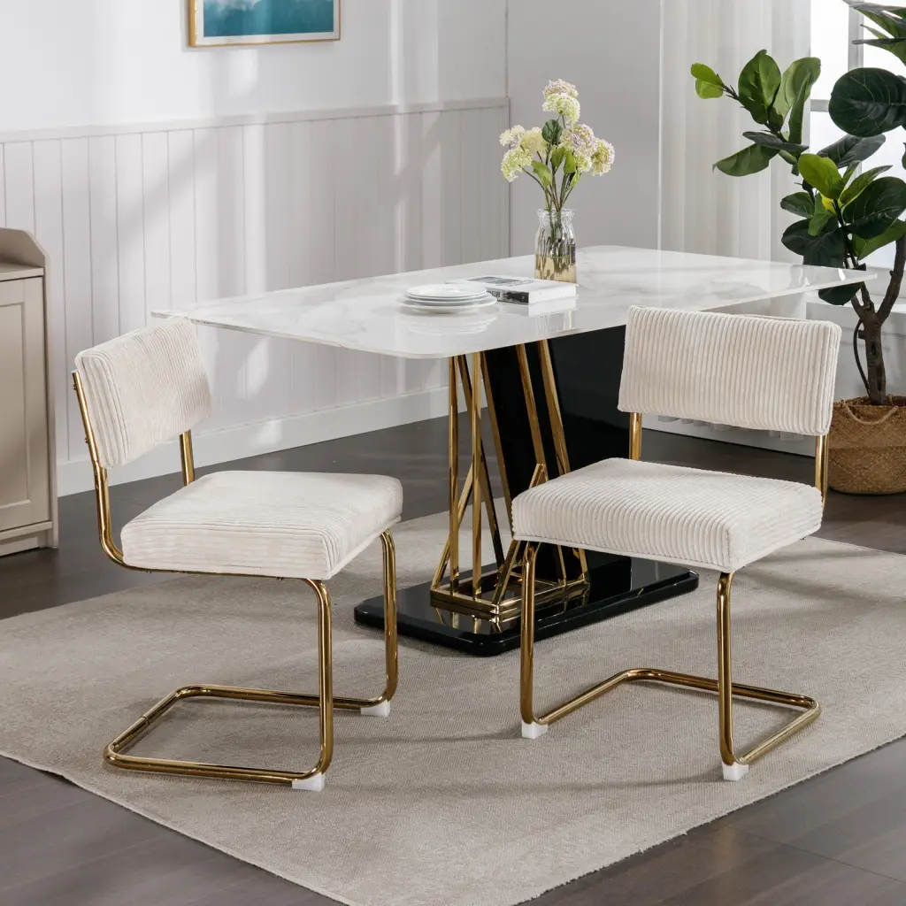 Modern Dining Chairs Corduroy Fabric and Gold Metal Base - Accent Armchairs Kitchen or Dining Room a-a furniture