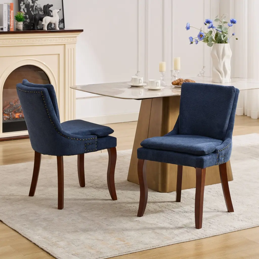 Modern Dining Chairs Set 2 Double Layer Cushioned Chenille Fabric Upholstered a-a furniture