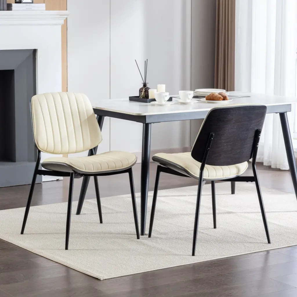 Set 2 Mid Century Modern Retro Faux Leather Dining Chairs Wooden Legs a-a furniture