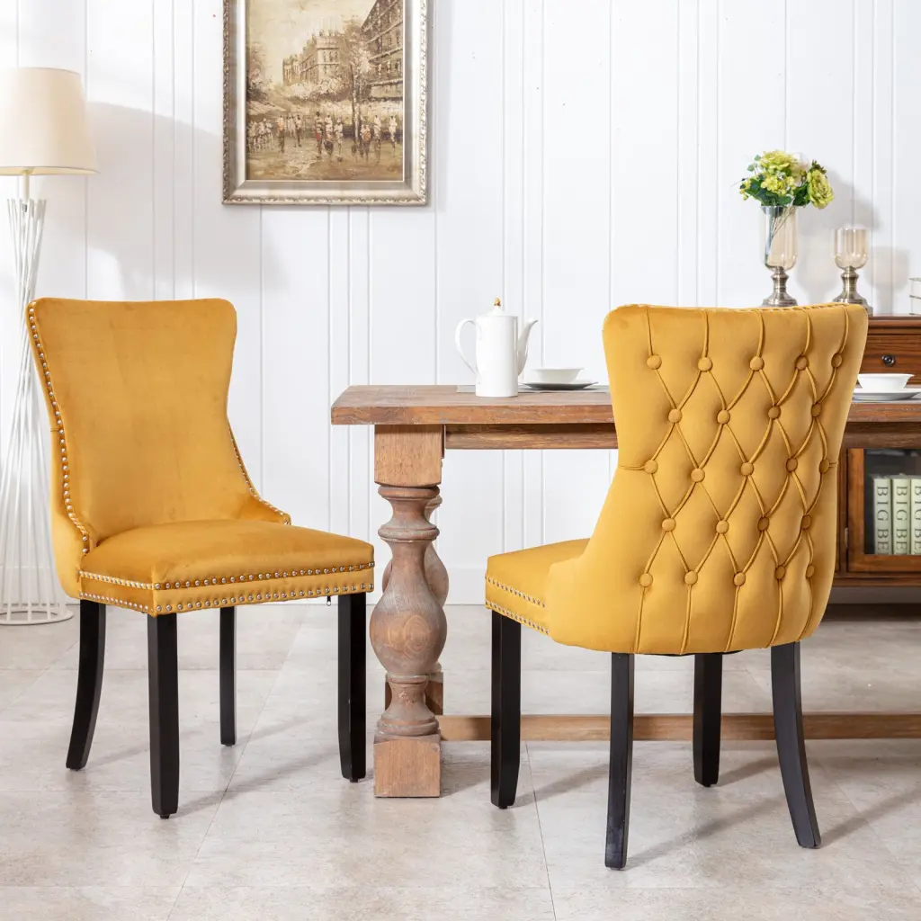 Upholstered Wing Back Dining Chair Backstitching Trim And Solid Wood Legs a-a furniture