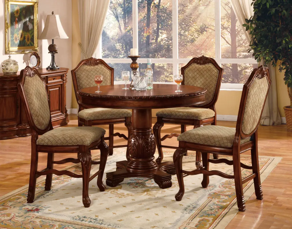 Chateau De Ville Counter Height Chair Set 2 Fabric & Cherry Finish acme onsite store