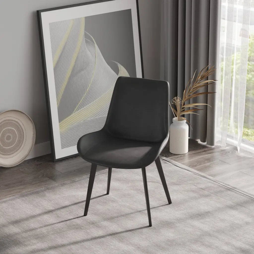 Modern Black Metal Leg Dining Chair Grey 2Pcs Set Living Room atunus