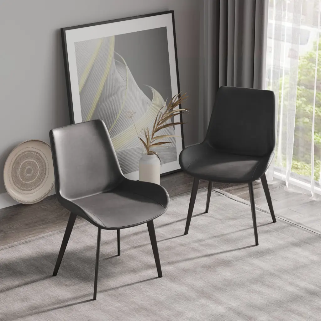 Modern Dining Chair Set 4 Black Metal Leg Grey Upholstered Living Room Chairs atunus